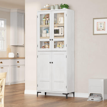 Armoire de cuisine Garvee de 180 cm de haut avec portes vitrées, 4 portes, 5 étagères réglables, en bois, pour la cuisine et la salle de bain, fermeture magnétique, autoportante, design moderne