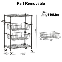 Chariot de cuisine Garvee à 4 niveaux en métal avec poignée, capacité de charge de 50 kg, étagères grillagées ouvertes, 2 roues verrouillables, usage polyvalent, métal, argent