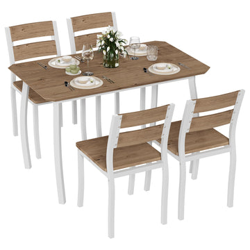 Ensemble table et chaises de salle à manger Garvee pour 4 personnes, structure en métal, design d'angle, chaises ergonomiques, bois, blanc, gain de place pour les petites pièces