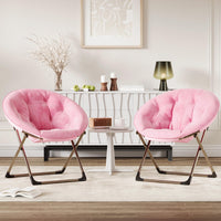Fauteuil rond Garvee en fausse fourrure, style lune, avec structure métallique pliable, idéal pour la chambre et le salon. Assise surdimensionnée en peluche à motifs floraux. Robuste, léger et confortable.