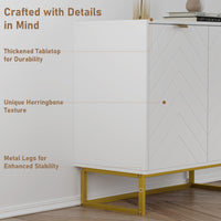 Buffet moderne Garvee, portes à chevrons de 80 cm, poignées dorées, étagère réglable, bois et métal, polyvalent pour salle à manger et couloir.