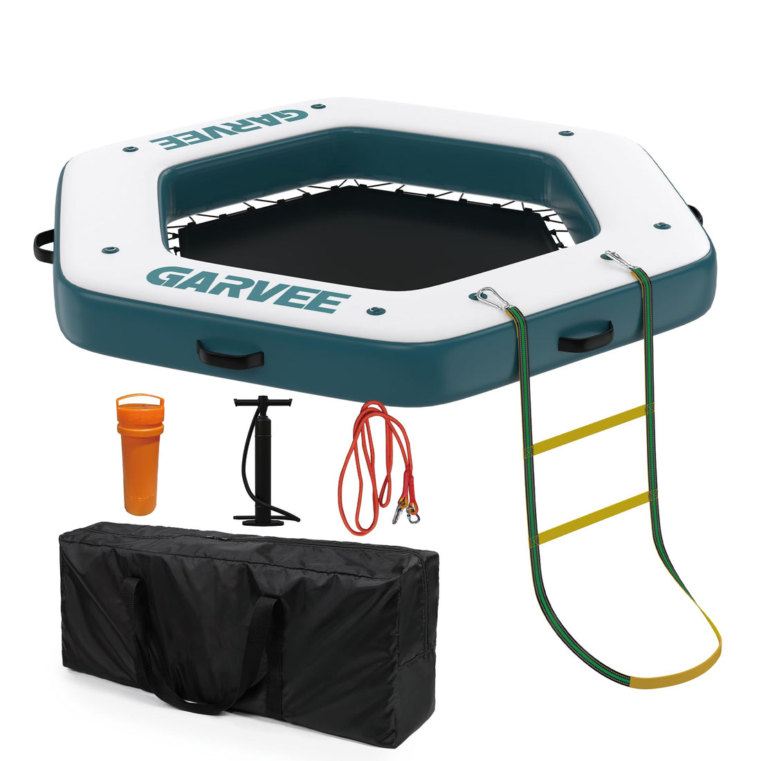 Garvee Hamac aquatique gonflable hexagonal 259cm, plateforme flottante en PVC marin avec bassin central en maille 152cm