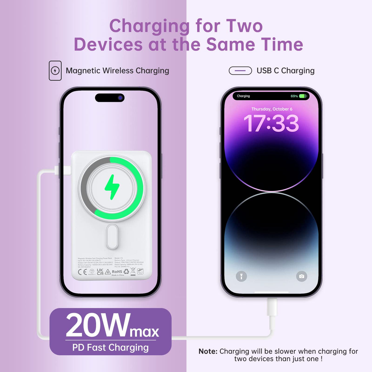 Garvee Chargeur portable sans fil 10 000 mAh, magnétique, charge rapide PD 20 W, support en métal léger, compatible avec iPhone 12-15, idéal pour les voyages.