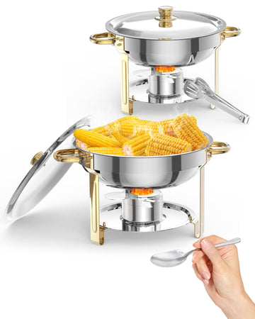 Garvee Lot de 2 plateaux chauffants pour buffet, 5 L, en acier inoxydable, avec couvercles, pour fêtes, mariages et événements, couleur or.