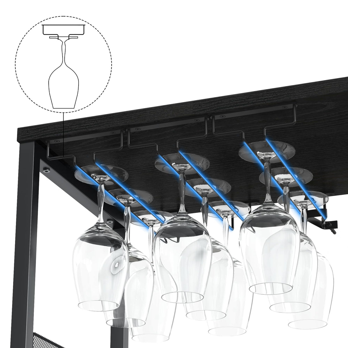 Garvee Meuble bar à vin à 3 niveaux avec casier à bouteilles amovible et porte-verres pour cuisine et bar, 69 cm (L)×35 cm (P)×92 cm (H)