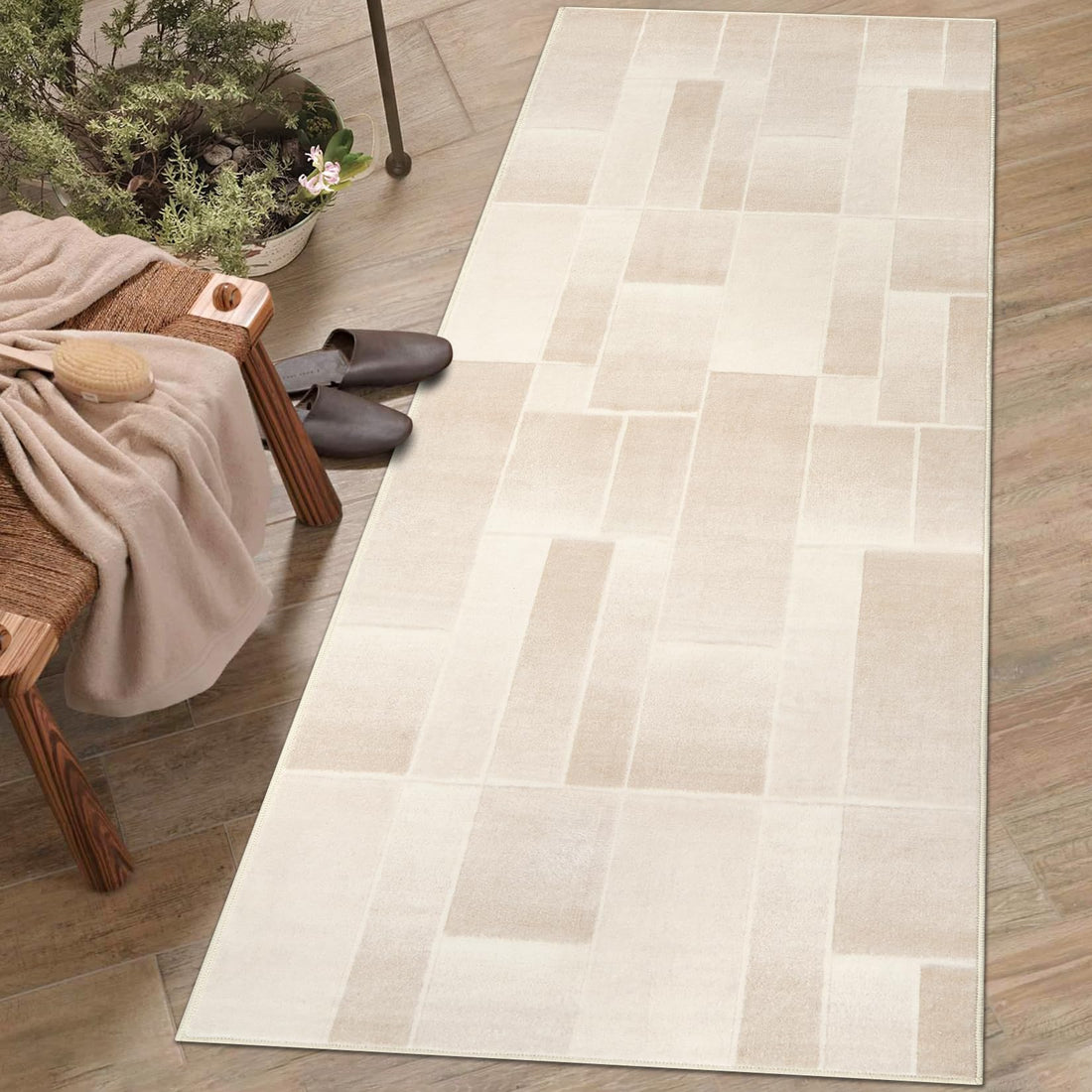 Garvee Waschbarer Teppich mit Niedrigem Flor 80 x 150 cm Beige Rutschfester Moderner Teppich für Wohnzimmer Schlafzimmer Küche