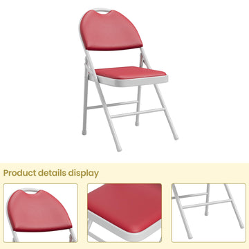 Ensemble de 6 chaises pliantes Garvee avec revêtement en similicuir, structure métallique pliable, empilables, rouges, pour le bureau et le camping