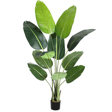 Arbre artificiel Oiseau de Paradis Garvee de 1,7 m (5,5 pi) avec 11 troncs, pot en ciment ajustable, décoration intérieure et extérieure, vert