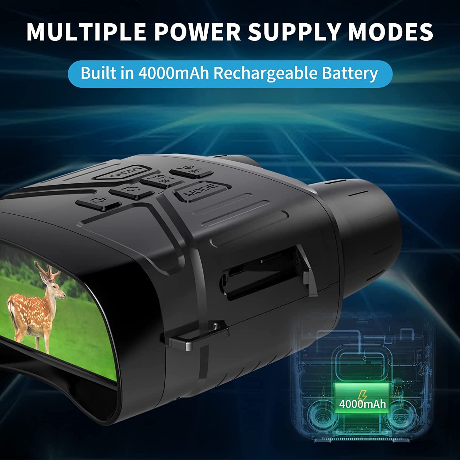 Jumelles Garvee NV4000 4K HD avec écran 3 pouces, vision nocturne infrarouge, caméra 36 MP, enregistrement vidéo en extérieur et batterie au lithium.