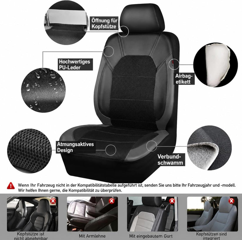 Housse de siège auto en cuir PU avec insert en maille 4D