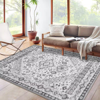 Tapis persan GARVEE 160x230cm Gris | Résistant aux taches, lavable, non pelucheux et antidérapant | Pour salon, chambre