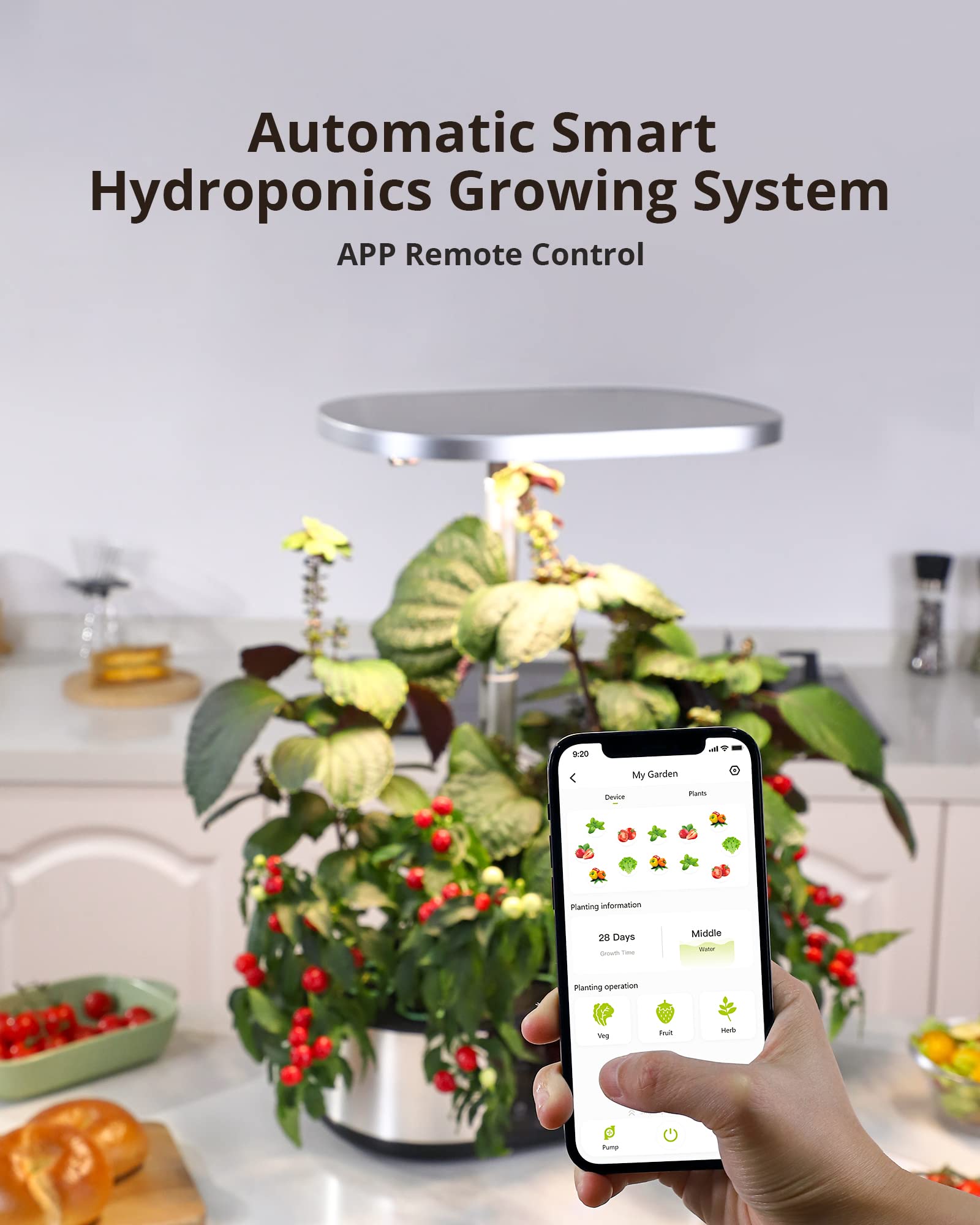 Système de culture hydroponique GARVEE, jardin intelligent WiFi avec 12 modules, lampe LED 30 W, idéal pour les herbes aromatiques en intérieur, hauteur réglable de 76 cm.
