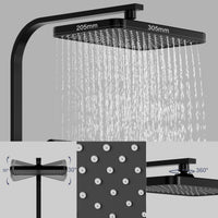 Colonne de douche GARVEE à effet pluie sans robinet avec étagère – Colonne de douche réglable en acier inoxydable noir 30 x 20,5 cm