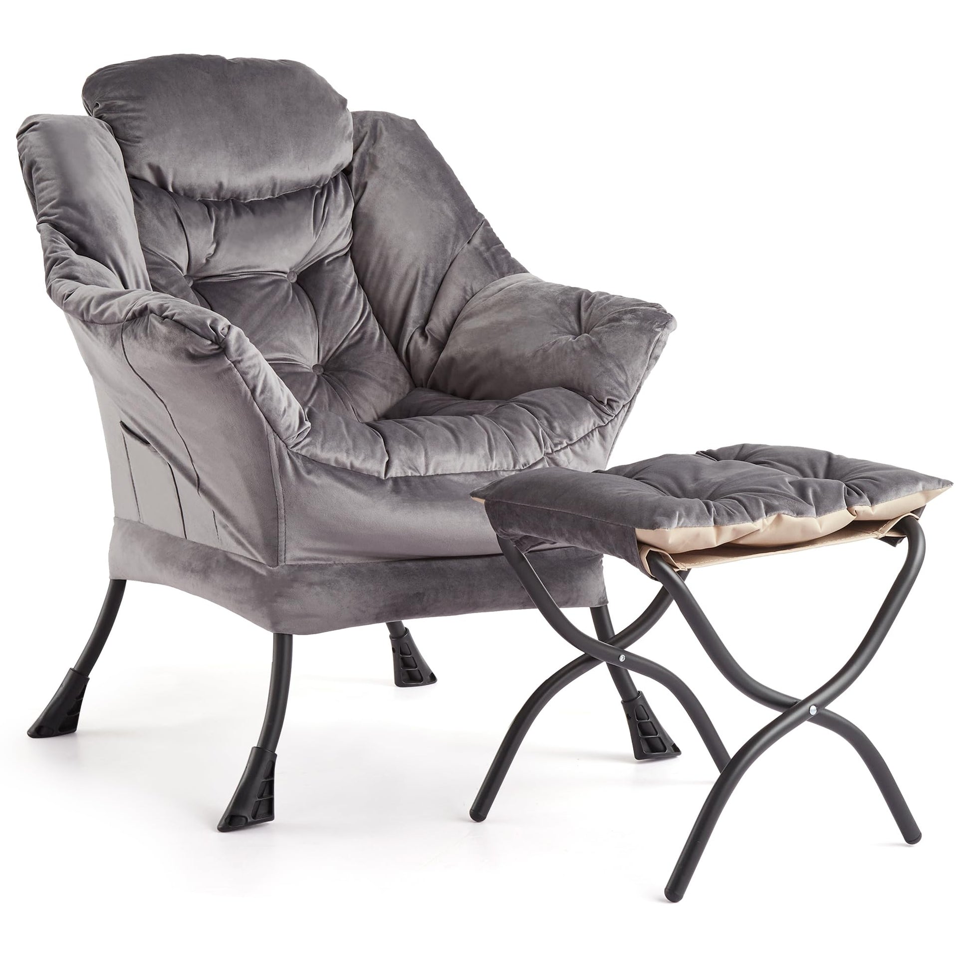 Fauteuil relax Garvee avec repose-pieds, ergonomique et robuste, revêtement en imitation fourrure de lapin, pour salon et bureau, pliable, grand format, gris