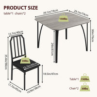 Ensemble de salle à manger Garvee pour 2 personnes, design chanfreiné, 3 pièces, sièges rembourrés, gris, compact pour petits espaces