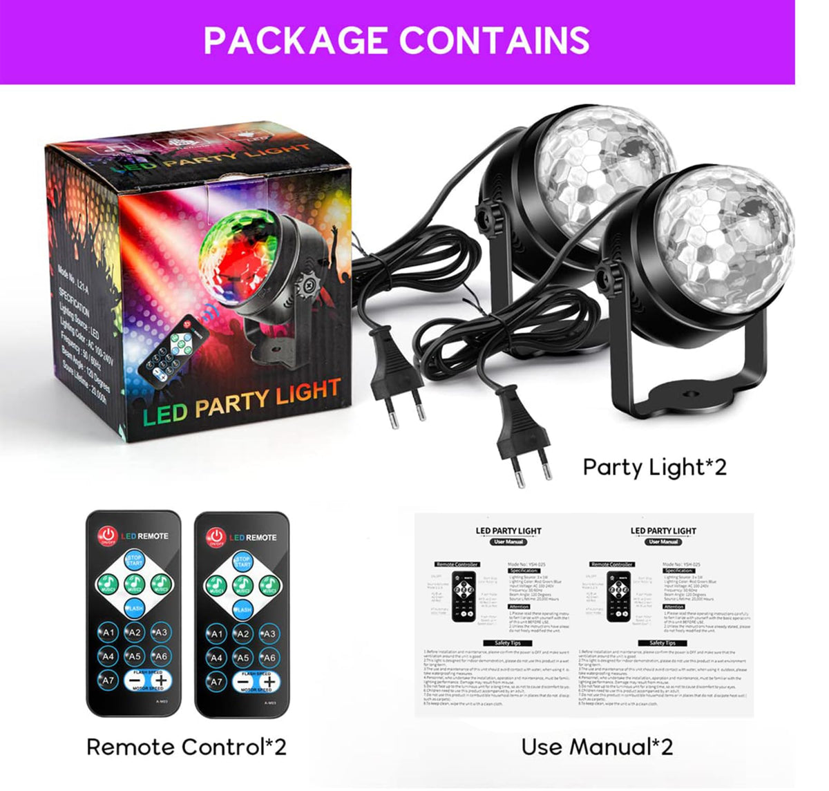 Garvee Boule disco LED RGB avec 7 couleurs, activation sonore, rotation à 360°, câble USB de 4 m pour fêtes, anniversaires, bars, mariages, Noël, 2