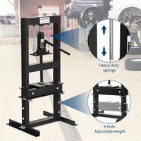 Presse hydraulique Garvee 6 tonnes à cadre en H et hauteur réglable pour atelier et réparation automobile, acier au carbone, ressorts de précision, noire