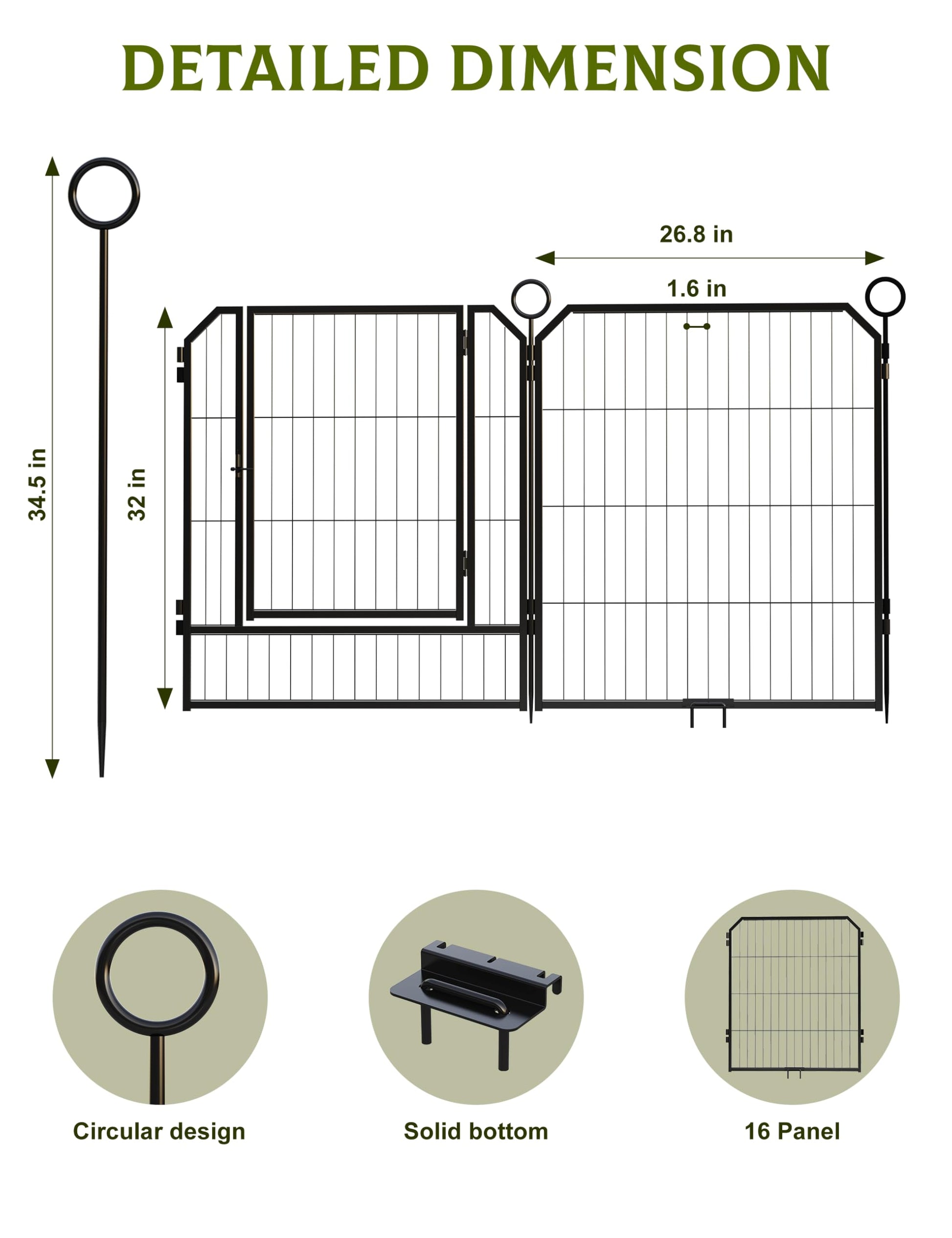 Garvee Parc pour Chien 81 cm, 16 Panneaux en Métal Robuste, Enclos Intérieur/Extérieur pour Chiot, Camping-Car, Jardin et Cour