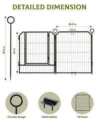 Garvee Parc pour Chien 81 cm, 16 Panneaux en Métal Robuste, Enclos Intérieur/Extérieur pour Chiot, Camping-Car, Jardin et Cour