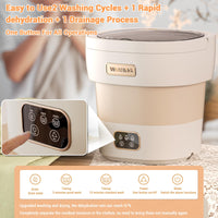 Garvee Machine à laver pliable pour le camping, 12 L avec essoreuse, pour sous-vêtements, vêtements de bébé, chaussettes, beige/blanc, compacte et portable