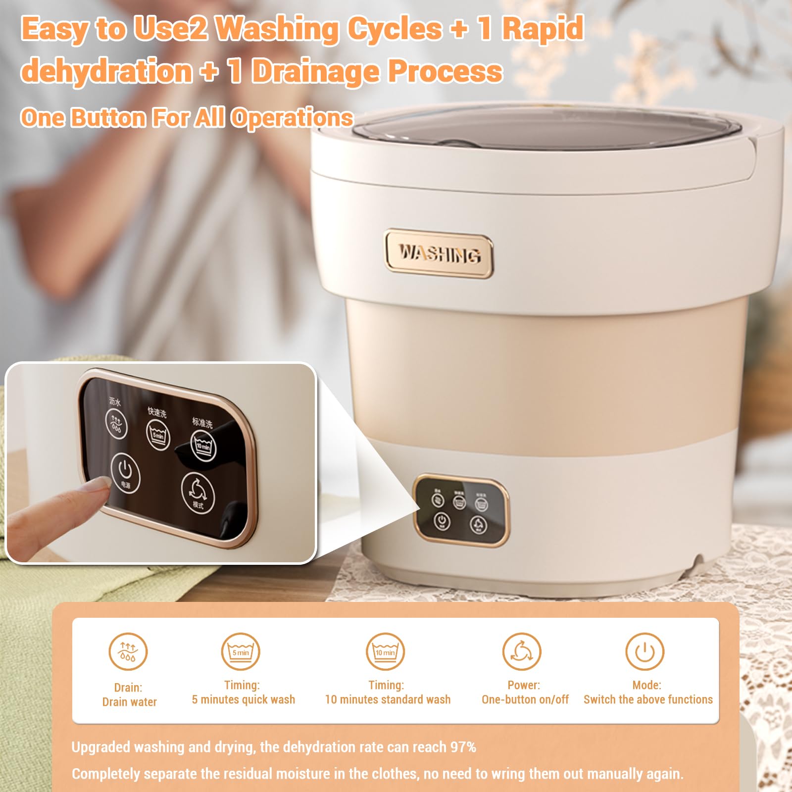 Garvee Machine à laver Mini, portable et pliable, 12 L, idéale pour la maison, les appartements et les hôtels, blanche.