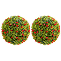 Garvee Lot de 2 boules de buis artificiel de 52 cm (20,5 po) avec fleurs rouges pour balcon et jardin, en PE vert