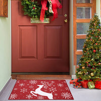 Tapis de Noël Garvee, antidérapant, 40 x 60 cm, pour l'intérieur et l'extérieur, résistant, motif de Noël pour l'entrée, rouge