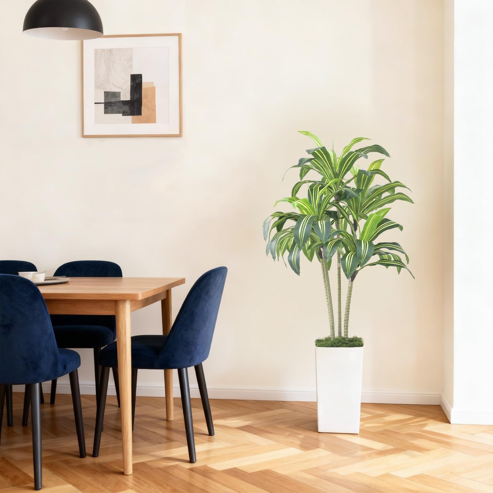 Arbre dragon artificiel Garvee de 120 cm avec pot de fleurs blanc pour salon, balcon ou bureau, plante tropicale en plastique réaliste