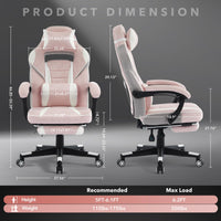 Garvee Chaise gaming ergonomique rose avec repose-pieds, appui-tête et soutien lombaire, pivotante 360°, hauteur réglable, capacité 136 kg, adulte et ado