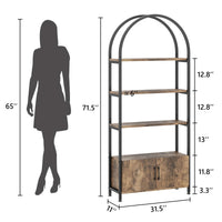 Étagère arquée à 4 niveaux Garvee avec portes, structure métallique industrielle, 182 cm (71,5 pouces), design ouvert, marron, idéale pour le salon et le bureau.