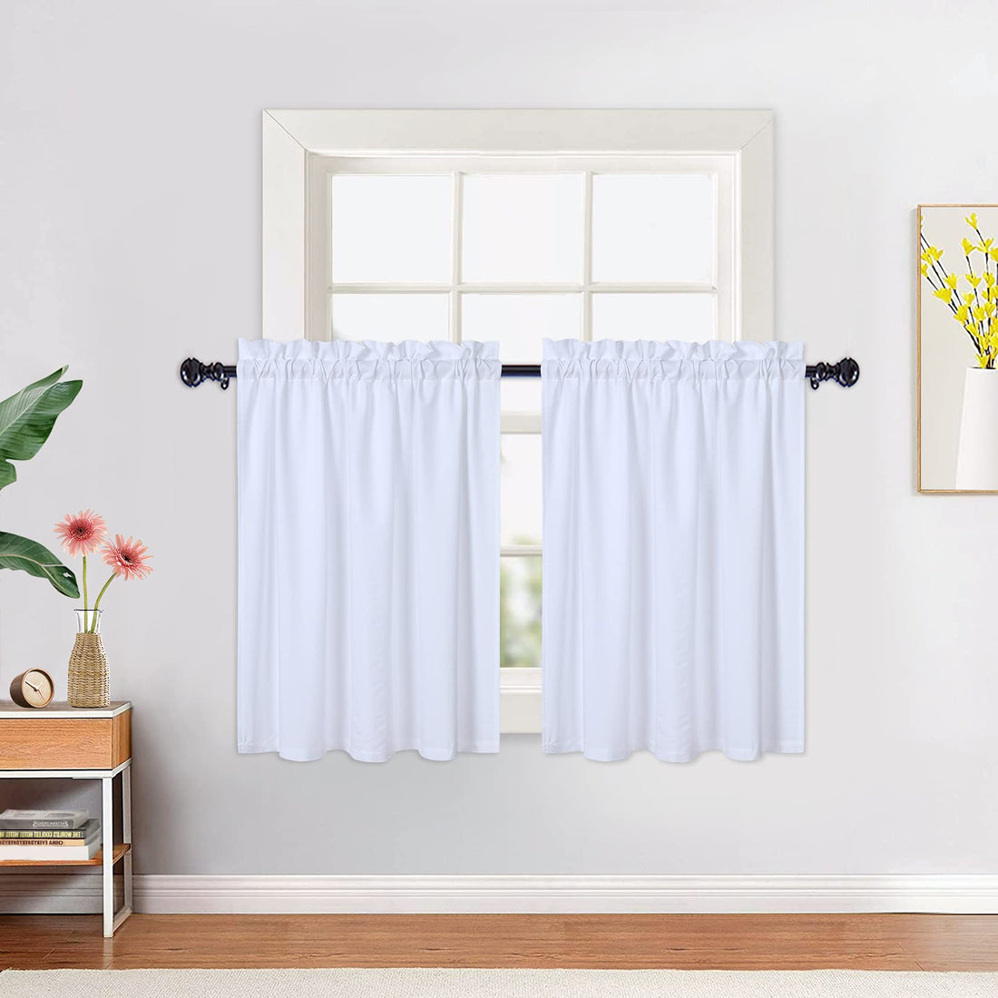 Garvee Lot de 2 rideaux modernes imperméables semi-café à motif gaufré, courts, blancs, 76 x 61 cm, pour petites fenêtres de cuisine