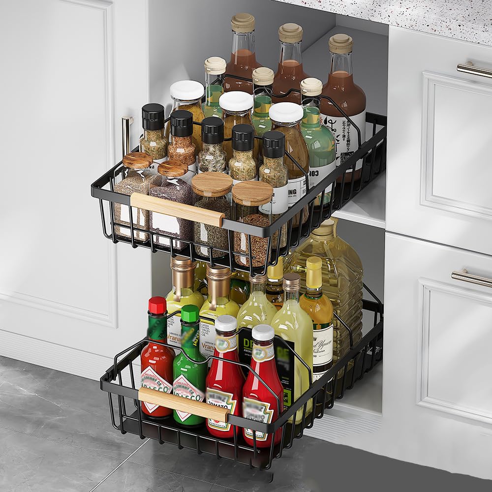 Organisateur de placard extensible Garvee avec rails amortisseurs pour cuisine et garde-manger, sans perçage, antidérapant et pratique