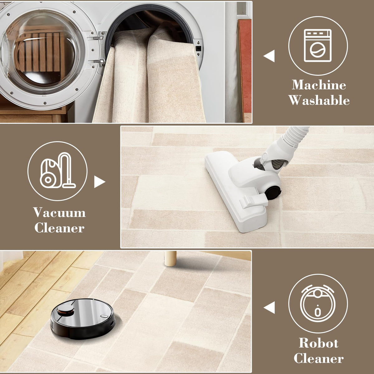 Garvee Waschbarer Teppich mit Niedrigem Flor 80 x 150 cm Beige Rutschfester Moderner Teppich für Wohnzimmer Schlafzimmer Küche