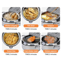 Friteuse Garvee en acier inoxydable 304, panier d'égouttage, compatible induction, finition polie miroir, contrôle de la température, cuisson saine, friture.