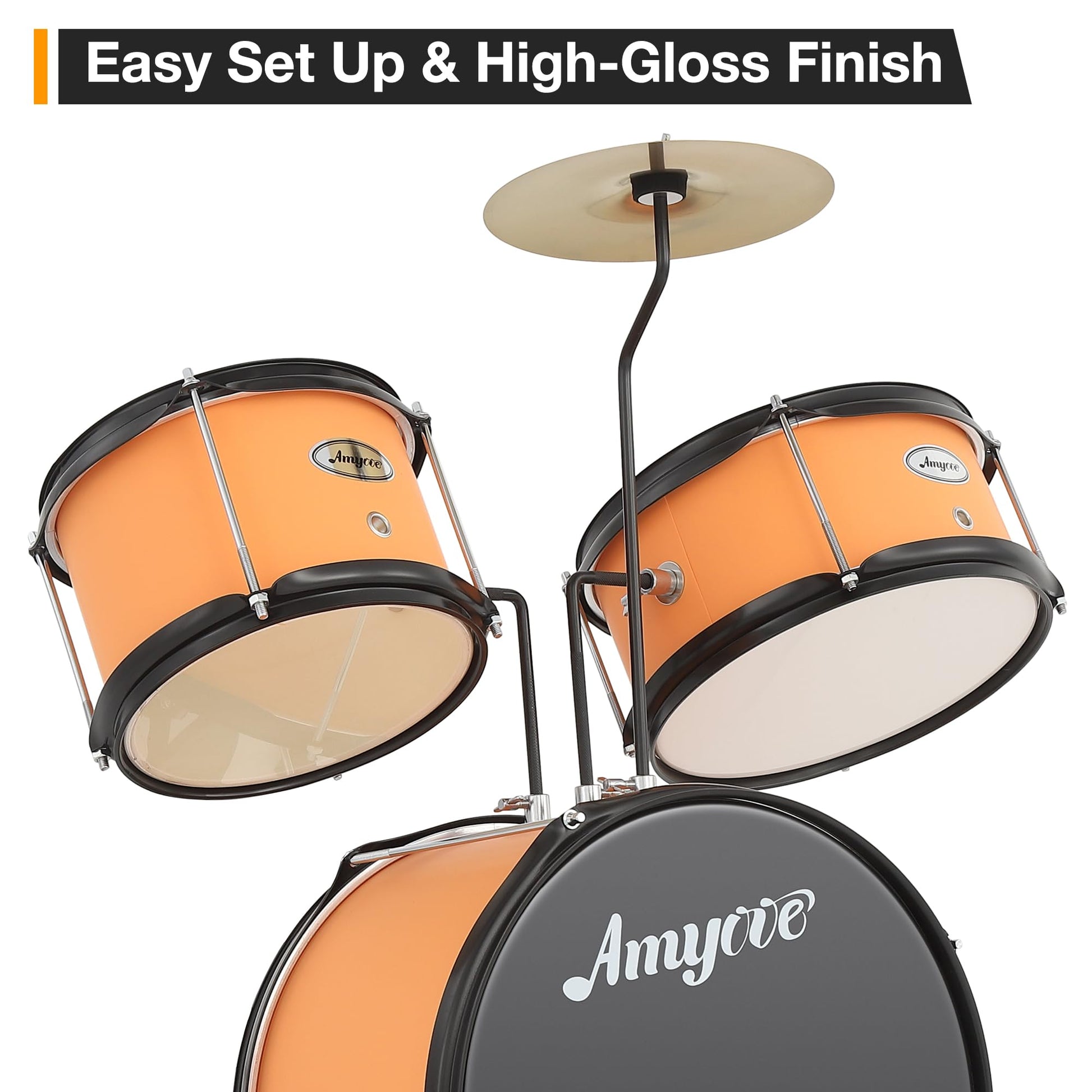 Batterie Garvee 3 pièces pour enfants avec cymbales et pédale de grosse caisse, pour garçons et filles, hauteur 74 cm, jaune
