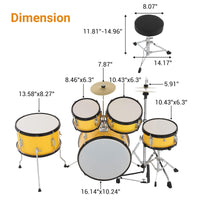 Batterie Garvee 5 pièces pour enfants avec grosse caisse et charleston, 74 cm (29 pouces), jaune