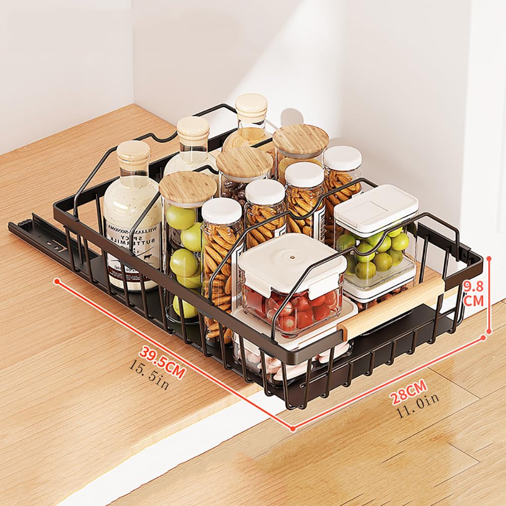 Garvee Organisateur de tiroir multifonctionnel avec rails à glissement fluide pour la cuisine et la salle de bain, en maille, sans perçage requis, Noir, 4 tiges de séparation métalliques