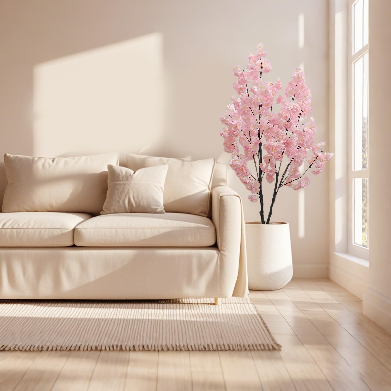 Cerisier artificiel Garvee de 1,20 m avec tiges ajustables et pot en plastique pour l'intérieur et les mariages, entretien facile, fleurs réalistes
