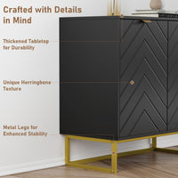 Buffet moderne Garvee 80 cm avec rangement, motif à chevrons, bois et métal, poignées dorées, idéal pour la salle à manger et l'entrée.
