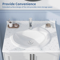 Lavabo ovale encastré Garvee 51 x 43 cm (20 x 17 pouces) en céramique blanche résistante aux rayures, idéal pour les petites salles de bain.