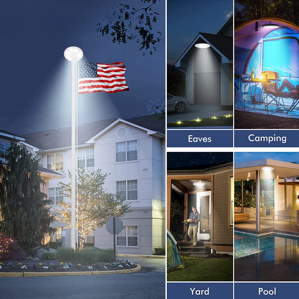 Lampe solaire pour mât de drapeau Garvee, 136 LED ultra-lumineuses, IP67, ABS résistant aux intempéries, pour jardin extérieur de 4,5 à 7,5 m.