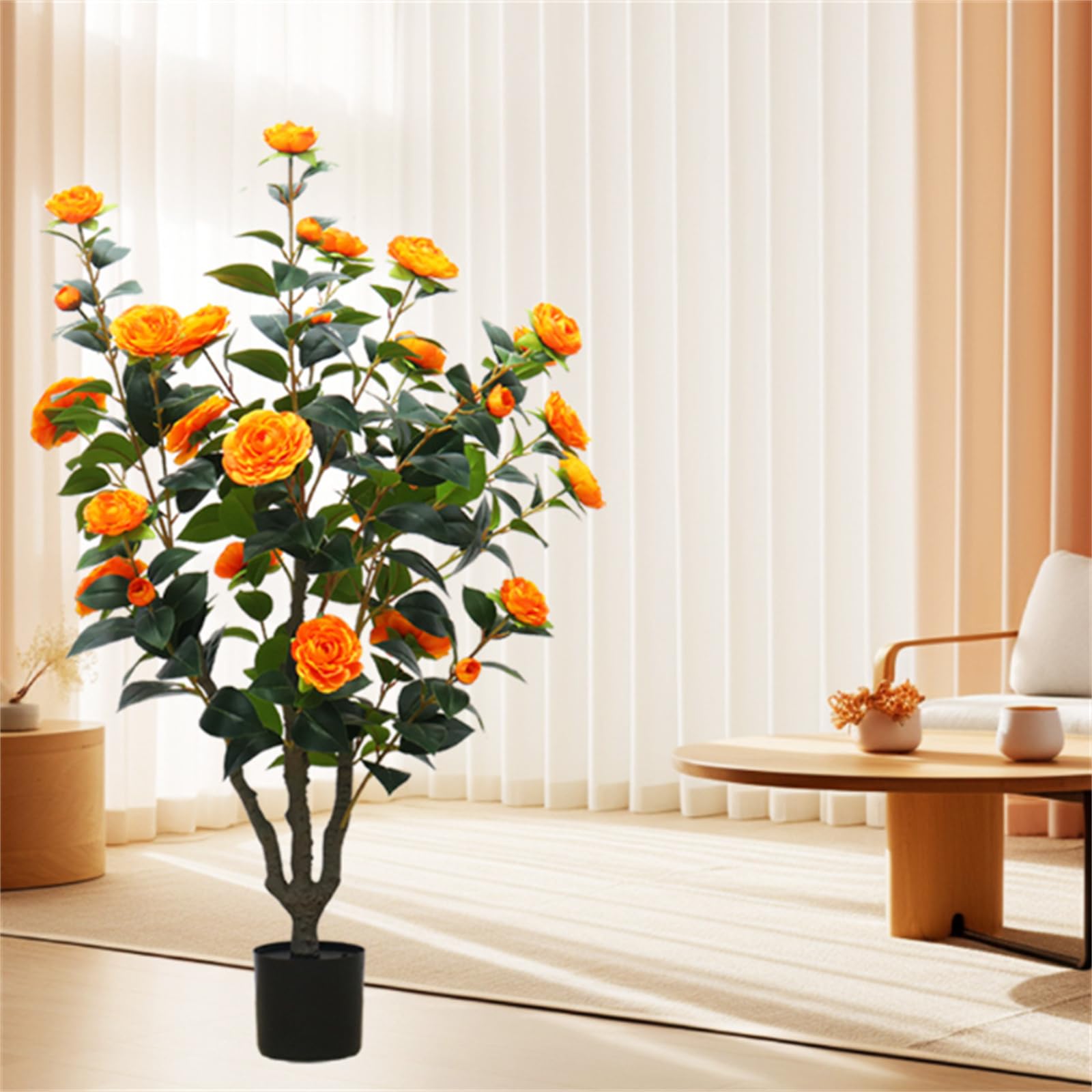 Camélia artificiel Garvee, 1 pièce, 1 m (3,28 pi), fleurs réalistes, résistant aux UV, entretien facile, pour une utilisation intérieure et extérieure, vert