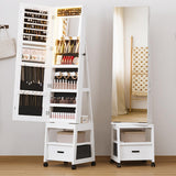 Armoire à bijoux pivotante à 360° Garvee avec éclairage LED, miroir de maquillage, miroir pleine longueur, intérieur en velours, verrouillable, sur roulettes, blanche - Idéale pour les chambres