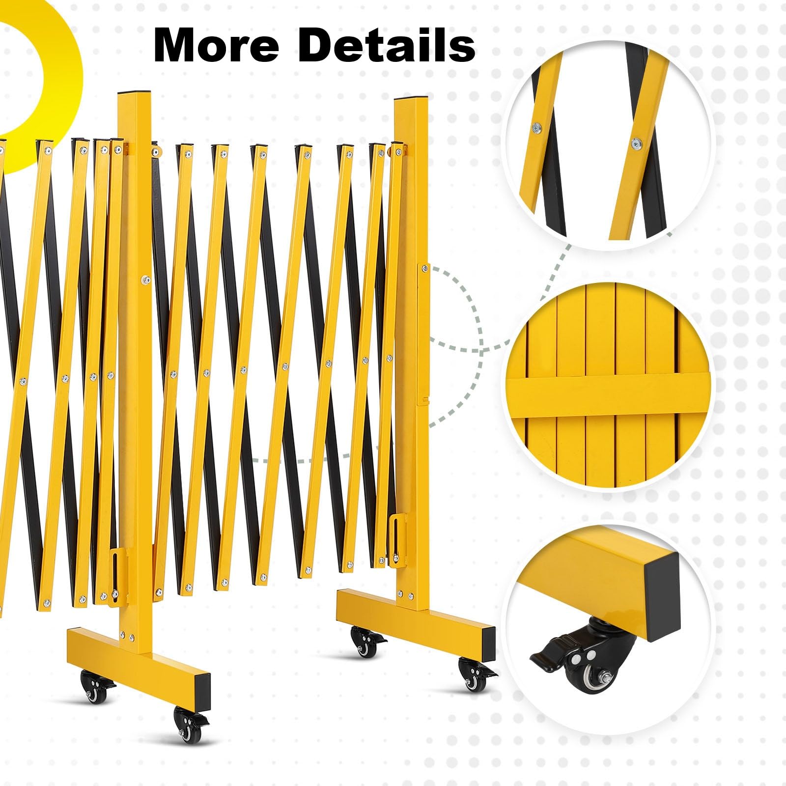 Garvee Barrière de sécurité extensible 488 cm, métal pliable avec roulettes, robuste, pour circulation, jaune et noir