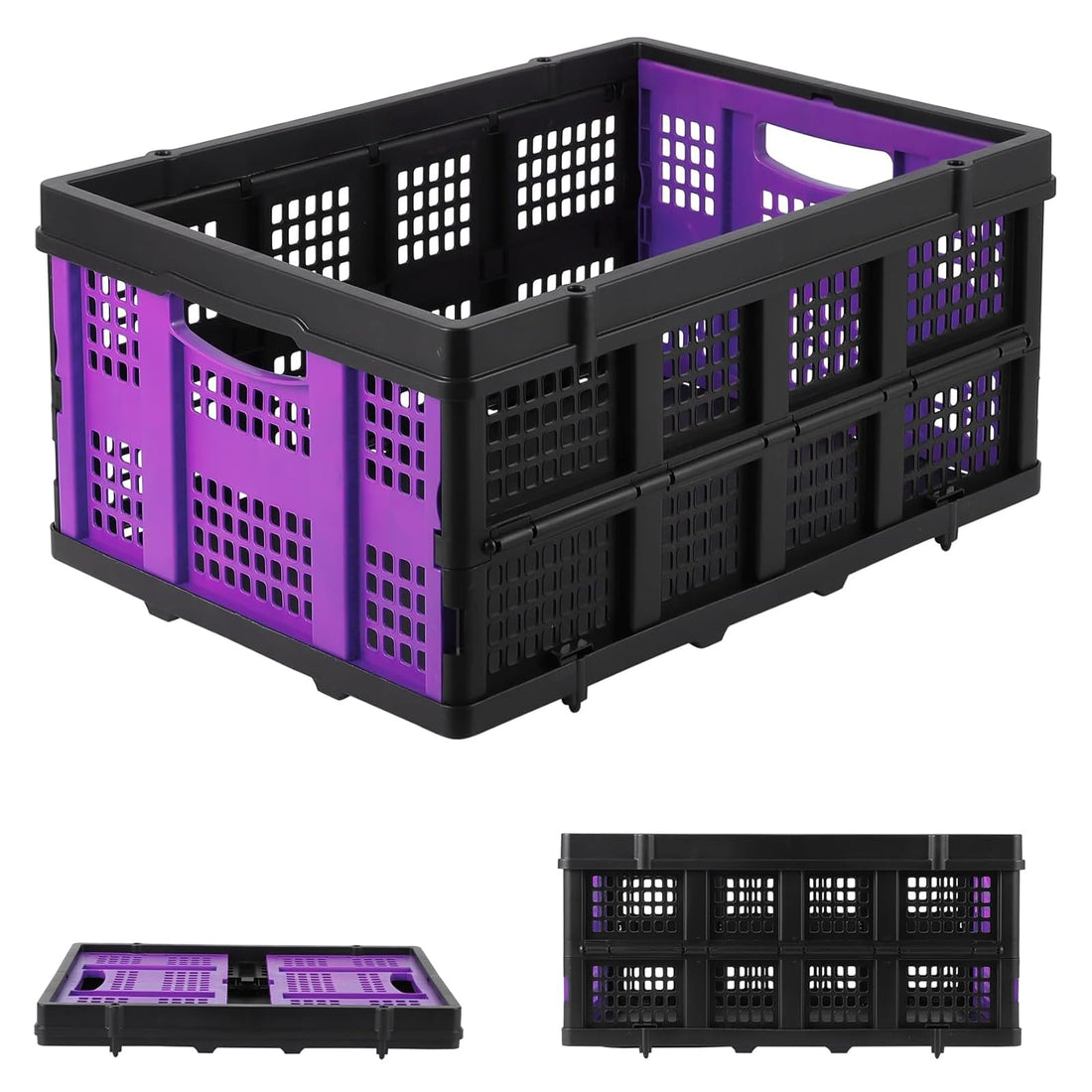 Boîte à lait pliable Garvee 55L en plastique avec poignées, empilable, robuste, pliable pour le rangement et le transport, polyvalente et peu encombrante.