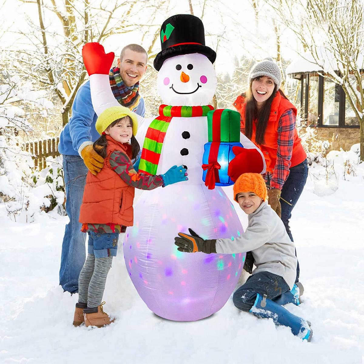 Garvee Bonhomme de neige gonflable 240 cm avec lumière LED rotative, étanche et coloré, décoration de Noël pour jardin