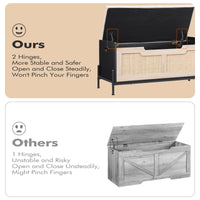 Banc de rangement en rotin Garvee 39,4 po avec coussin d'assise, 2 charnières de sécurité, coffre de rangement, banc à chaussures, chêne et noir pour salon et couloir