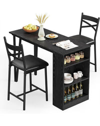 Ensemble table de bar extensible Garvee pour 2 à 4 personnes, coussins de 40 cm de large, MDF durable, espace de rangement, noir, idéal pour les petits appartements