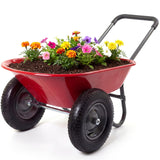 Garvee Chariot de Jardin à 2 Roues, Capacité de Charge de 272 kg, Bac en Polyéthylène, Cadre en Acier, 66 × 124 cm, pour Jardin et Extérieur, Rouge - Rouge