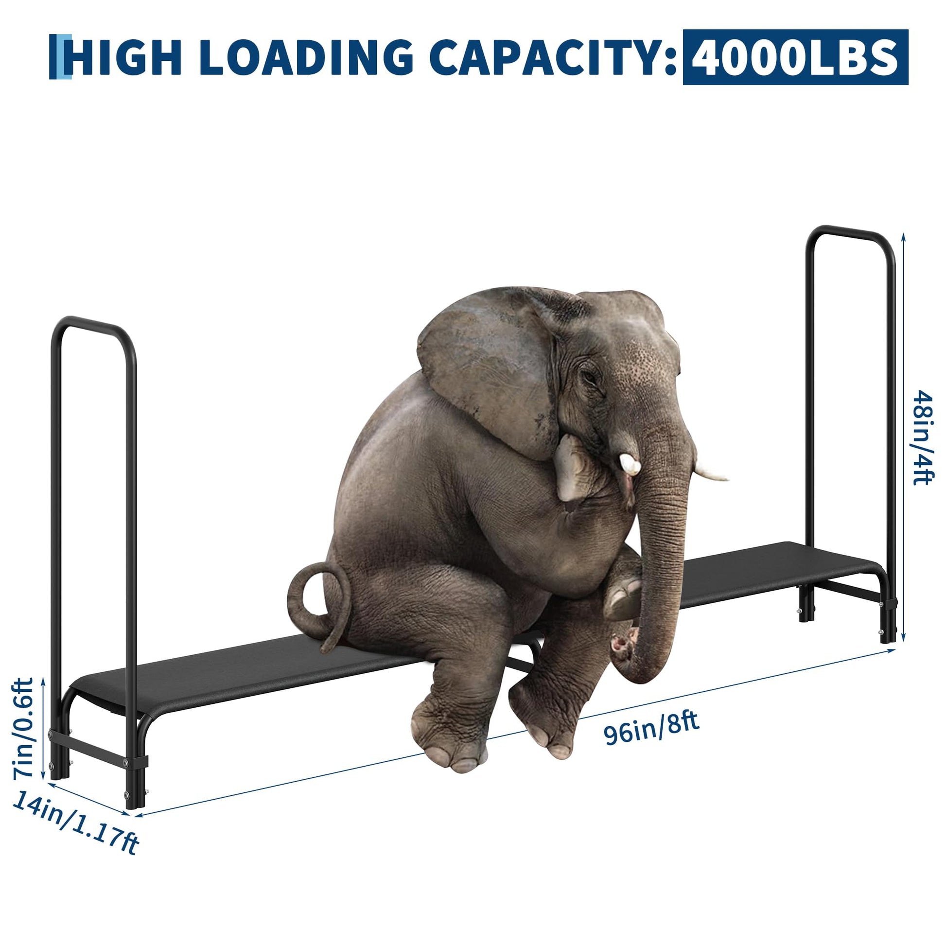 Support à bûches Garvee de 2,4 m (8 pi) pour jardin et terrasse, structure robuste en acier noir, capacité de 1814 kg (4000 lb).